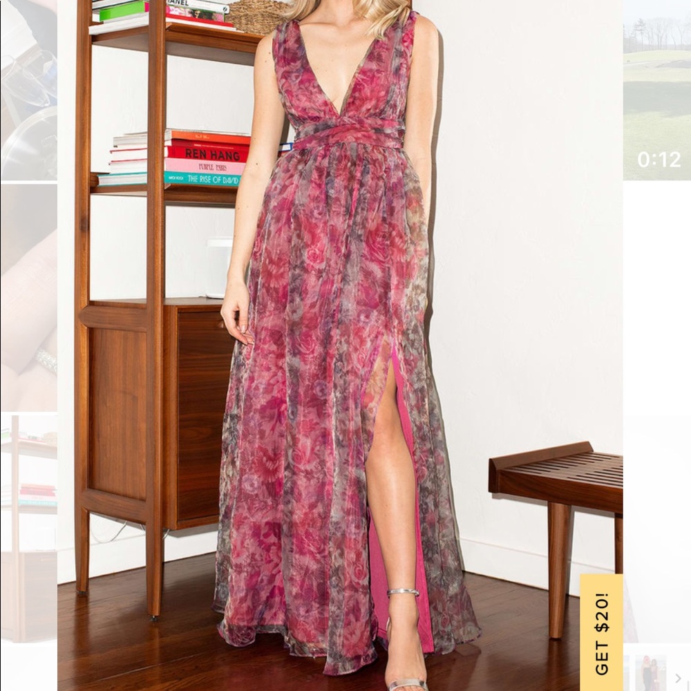 Lulus Garden Romance Magenta Floral Print Organza Maxi Dress
